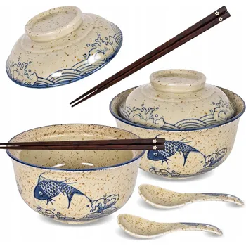 MISKA NA RAMEN S VÍKEM KOMPLETNÍ SADA 2 MISKY 2 LŽÍCE 2X HŮLKY
