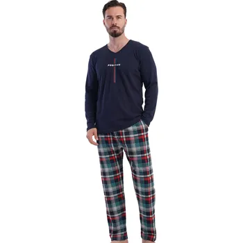 Pánské pyžamo Pánské pyžamo POSITIVE tmavě modré se vzorem kříže z teplé bavlny 1TB0146 modrá xl