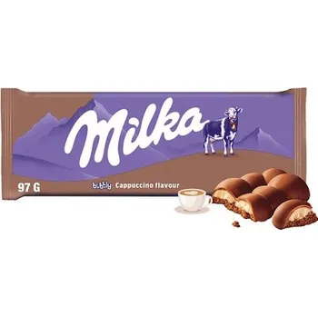Čokoláda Milka čokoláda Bubbly mléčná z alpského mléka s náplní s příchutí Cappuccino, s bublinkami 97g