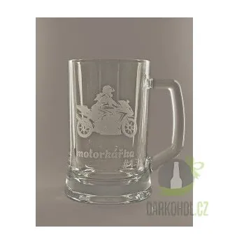 Sklenice Pískovaný půllitr s uchem Motorkářka #1