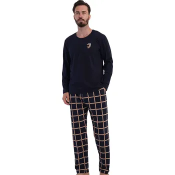 Pánské pyžamo Pánské pyžamo kulatý výstřih, modré s béžovým vzorem 1P2018 modrá xl