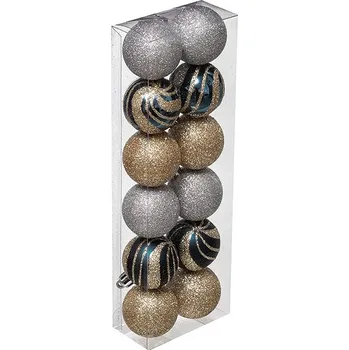 Vánoční dekorace Atmosphera Stříbrné vícebarevné vánoční ozdoby s různými povrchovými úpravami, průměr 4 cm, 12 ks