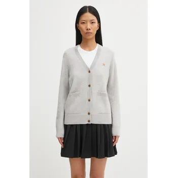 Dámský svetr Vlněný kardigan Maison Kitsuné Baby Fox Lambswool Boxy dámský, šedá barva, PW00501KT1006, S, 09X