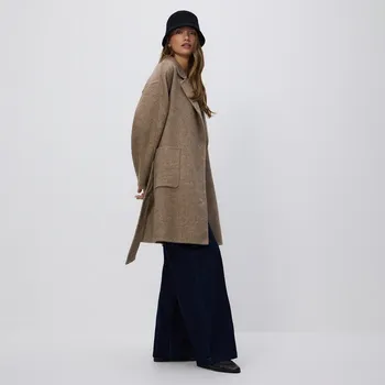 Reserved - Ruční kabát s páskem - šedobéžová - VZ703-74M - VZ703-74M-S