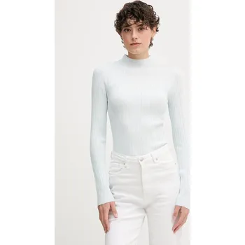 Dámský svetr Svetr Calvin Klein Jeans dámský, modrá barva, s pologolfem, LV044D348G 05X, vel. XXS