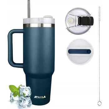 Termohrnek TERMOHRNEK 1200 Ml SE SLÁMKOU, VÍČKEM A UCHEM, VELKÁ, MODRÁ