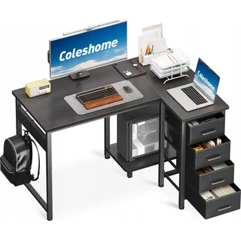 Psací stůl Coleshome Rohový psací stůl ve tvaru L 100x70 cm se 4 zásuvkami, černý