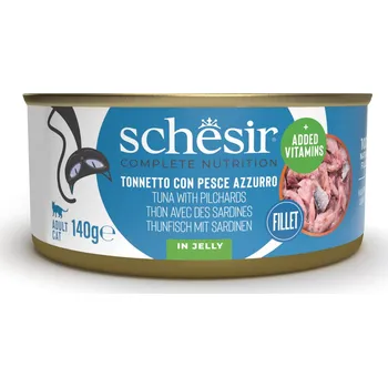 Krmivo pro kočku 6x140g Schesir Complete Nutrition Filet v želé - tuňák se sardinkami
