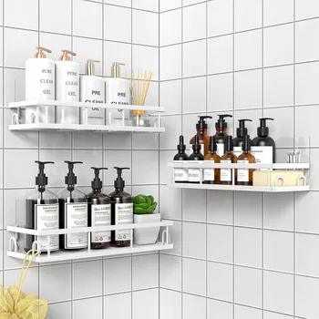 Drátěná police POLIČKA DO SPRCHY POLIČKA DO KOUPELNY BEZ VRTÁNÍ HÁČKY ELEGANTNÍ BÍLÁ