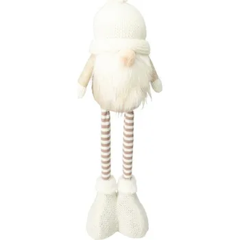 Vánoční dekorace Stojící vánoční skřítek Dorin, teleskopické nohy, 13x9,5x48cm, krémová