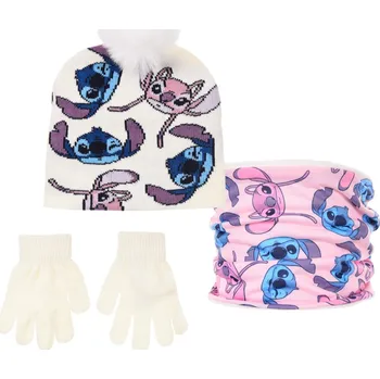 Čepice SOUPRAVA NÁKRČNÍK ČEPICE A RUKAVICE LILO A STITCH SC hy 40084 krémová Velikost: 54