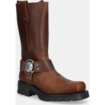 Dámské kozačky Kožené kozačky New Rock Alaska Cuero, Motorcycle Marron dámské, hnědá barva, na plochém podpatku, M-7610-C2 M.7610.C2 88X, EUR 41