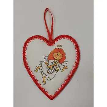 Látkové srdíčko bílé s červeným okrajem - Krásné Vánoce 11