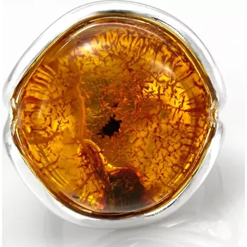 Prsten Stříbrný prsten (Ag 925/1000) s baltským jantarem QAA, cca 25 x 24 mm, POUZE VELIKOST 56, "krása v barvě medu IV" (JA8954R)