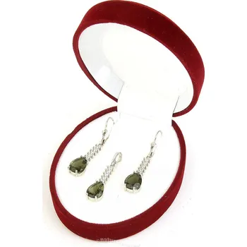 Souprava šperků Vltavín se zirkony sada náušnic a přívěsku kapka Ag 925/1000 + Rh