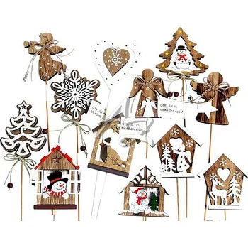 Vánoční dekorace IM dekorace zápich vánoční dřevěný natural mix