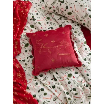Povlak na dekorativní polštářek Sinsay - Vánoční povlak na polštář s vyšívaným Mikulášem a soby - červená - 911FT-33X - 911FT-33X-ONE