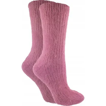 Dámské ponožky MARILYN Teplé dámské ponožky na zimu bavlna žebrované F28 růžové PINK