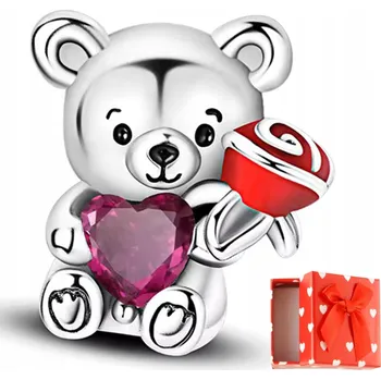 Přívěsek Přívěsek stříbrný MEDVÍDEK medvídek s růžovým srdcem stříbro 925 + krabička