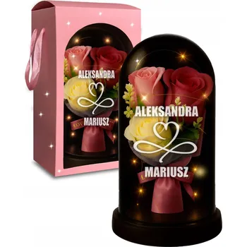 Lampička Stabilizovaná růže ve skle Růžová LED lampička Dárek k Valentýnu Narozeniny