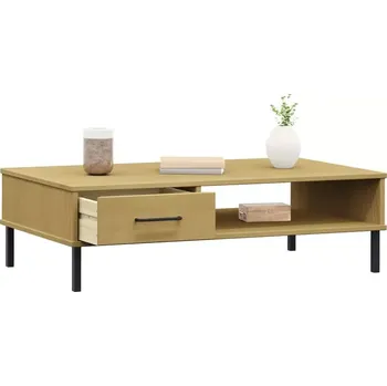 Konferenční stolek Konferenční stolek, kov, dřevo borovice, černá, hnědá, LAPIS