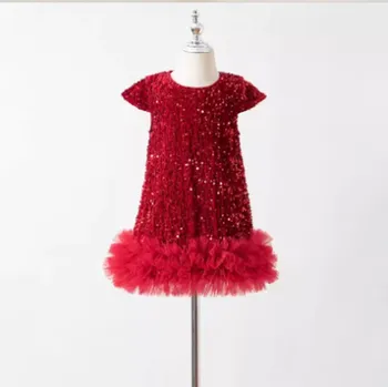 Dívčí sukně Slavnostní (vánoční) šaty pro dívky s flitry Barva: Červená, Velikost: 120