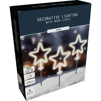 Vánoční dekorace Vánoční LED venkovní osvětlení Neonová hvězda, sada 3 ks, v. 58 cm