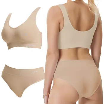 Dámské spodní prádlo Sportovní Set Podprsenka Bez Kostic s Klasickými Kalhotkami Béžový S/M