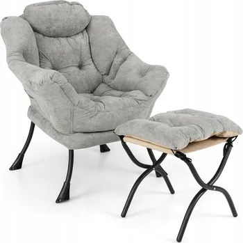 Křeslo Rozkládací křeslo FOTEL Z PODNÓŻKIEM POD NOGI MIĘKKI WYGODNY šedé