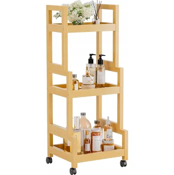 Servírovací stolek KUCHYŇSKÝ VOZÍK 3-PATROVÝ BAMBUSOVÝ NA KOLEČKÁCH REGÁL PROSTORNY PŘÍRODNÍ