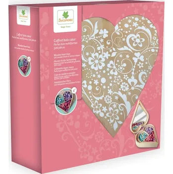 Dřevěná hračka Korálky mnoha tvarů v dřevěné krabičce - Srdce (717)