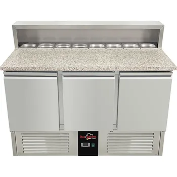 DASgastro Stůl chladící se saladetou - 1,37 x 0,7 m - se 3 dvířky