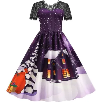 Dámské šaty Dámské vánoční šaty s krajkovými rukávy Barva: fialová (1774-004), Velikost: XXL