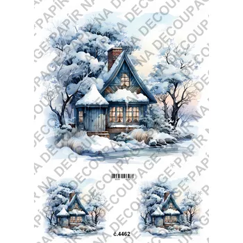 Umělecký papír Rýžový a soft papír na decoupage - Dům v zimě - KB4462 Materiál: Rýžový papír, Rozměr: A4