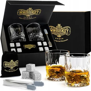 Sklenice SADA NA WHISKY 2 SKLENICE 310 ml, 8 CHLADICÍCH KAMENŮ A KLEŠTĚ
