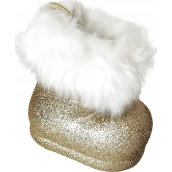 Vánoční dekorace Stříbrná ozdoba na stromeček Bota s kožešinou 13x12cm