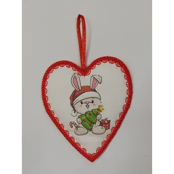 Látkové srdíčko bílé s červeným okrajem - Krásné Vánoce 8