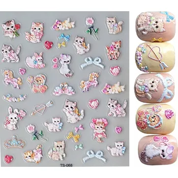 samolepka Samolepky Ozdoby 5D na nehty samolepící Koťátko Medvídek Srdce Mašlička S52