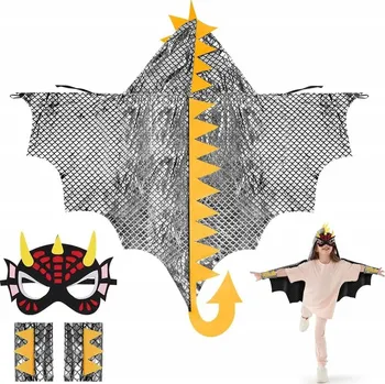 Karnevalový kostým KOSTÝM DINOSAURUSOVÉ PLÁŠŤOVÝ KOSTÝM DINOSAURUS NA PÁRTY STŘÍBRNÝ