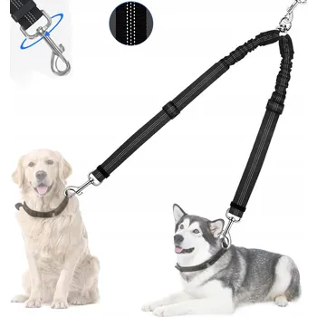 Vodítko pro psa DVOJITÁ VODÍTKO 2V1 PRO DVA PSY VELKÉHO PLEMENE PRO PSA NA PROCHÁZKU 360° REFLEXNÍ