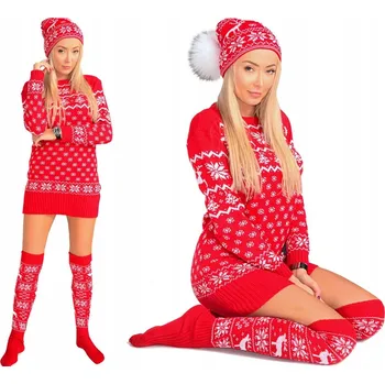 Dámský svetr Fashionweek Prodloužený vánoční svetr,tunika NB6974 Barva: Červená, Velikost: S/M