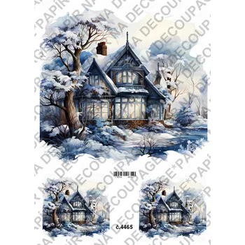 Umělecký papír Rýžový a soft papír na decoupage - Dům v zimě - KB4465 Materiál: Soft, Rozměr: A4