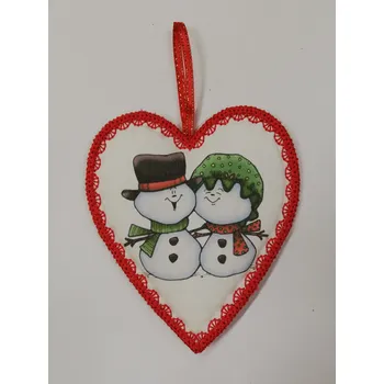 Látkové srdíčko bílé s červeným okrajem - Krásné Vánoce 10