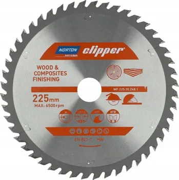 Pilový kotouč Kotoučová pila 225 mm x 30 mm x 48 zubů dřevo kompozity ATB (2,8 / 1,8) NORTON