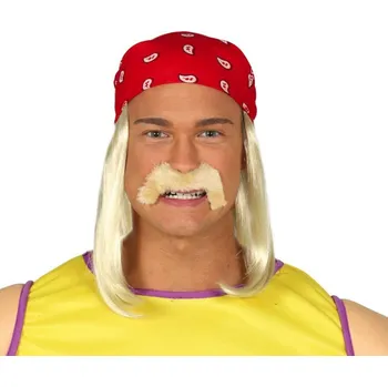 Karnevalový kostým Pánská blond paruka rocker se šátkem a knírkem