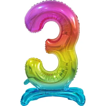 Balónek Fóliový balónek číslice 3 stojící duha 74cm 1 Ks