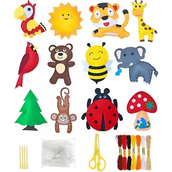 kreativní sada DIY FILCOVÁ SADA BAREVNÉ MOTIVY PRO DĚTI K VÝUCE ŠITÍ 12 KUSŮ