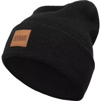 Čepice Unisex čepice Urban Classics Synthetic Leatherpatch Long Beanie velikost JEDNA VELIKOST black