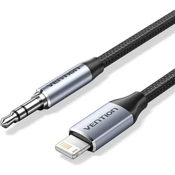 Datové redukce Vention Cotton Braided Lightning Male to 3.5MM Male Cable 1M Gray Aluminum AlloyType
