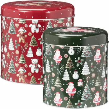 Dóza na potraviny Sada 2 vánočních plechových dóz Teddies, mix barev